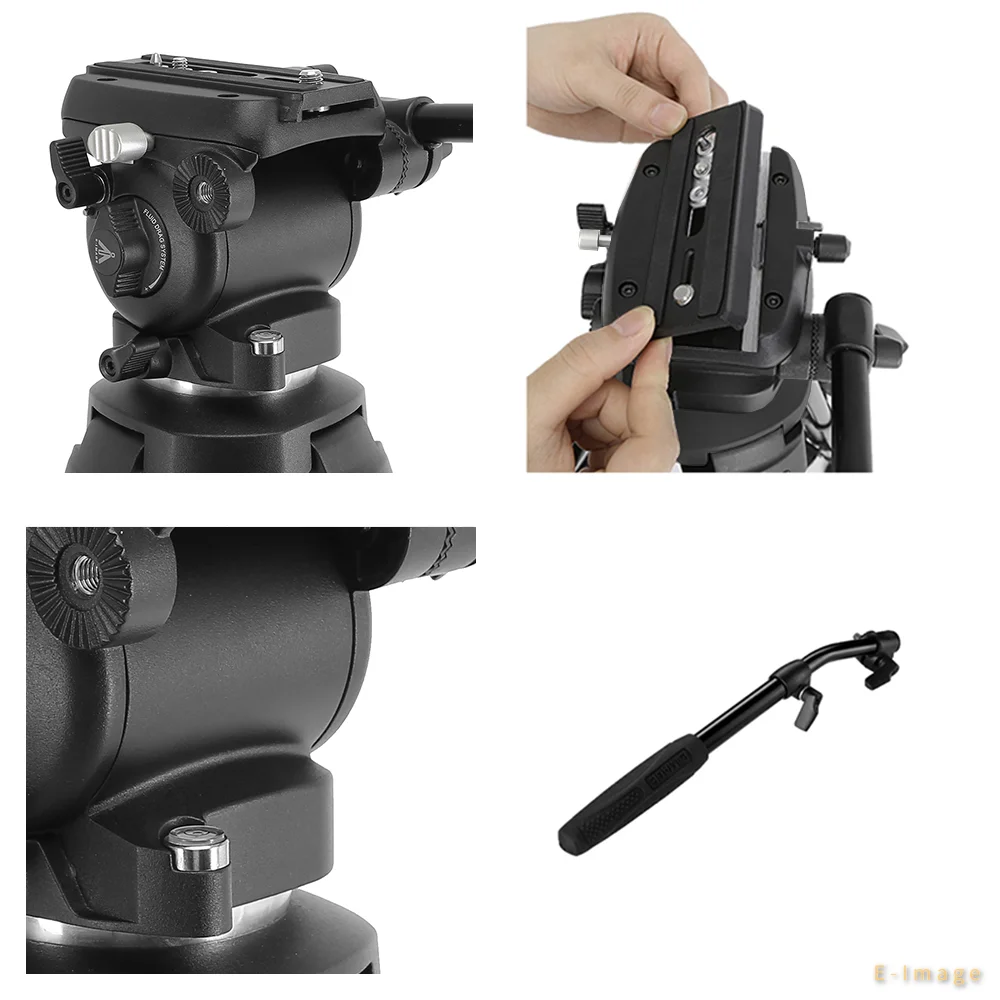 Video Tripod Fluid Head 75Mm - Novo 2026 E-IMAGE EK650 Profissional Compacto,