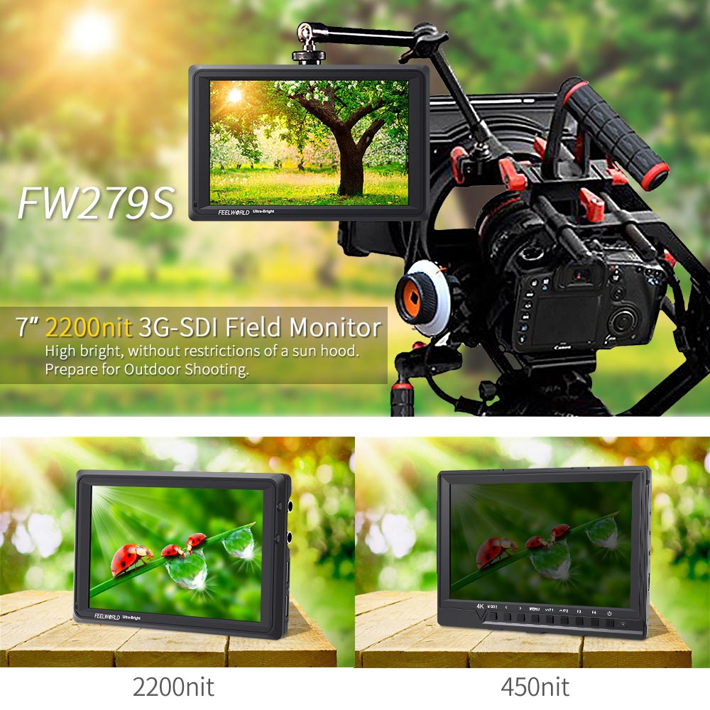 Feelworld-fw279s 2 200nit para - Camera Monitor 7 Inch Hdmi 4K avaliação e preço