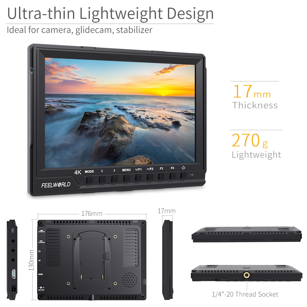 Feelworld-monitor fw760 4k ful - Camera Monitor 7 Inch Hdmi 4K avaliação e preço