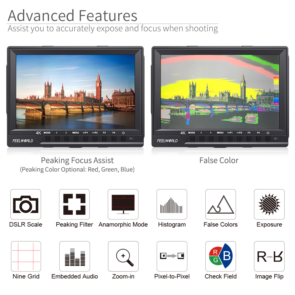 Feelworld-monitor fw760 4k ful - Camera Monitor 7 Inch Hdmi 4K avaliação e preço